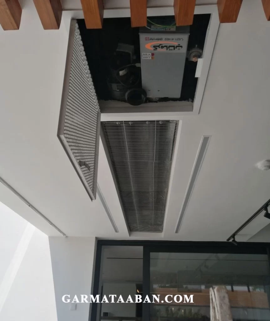 نصب بخاری فضای باز در داخل سقف با رعایت نکات اجرایی توسط تیم نصب شرکت گرماتاب