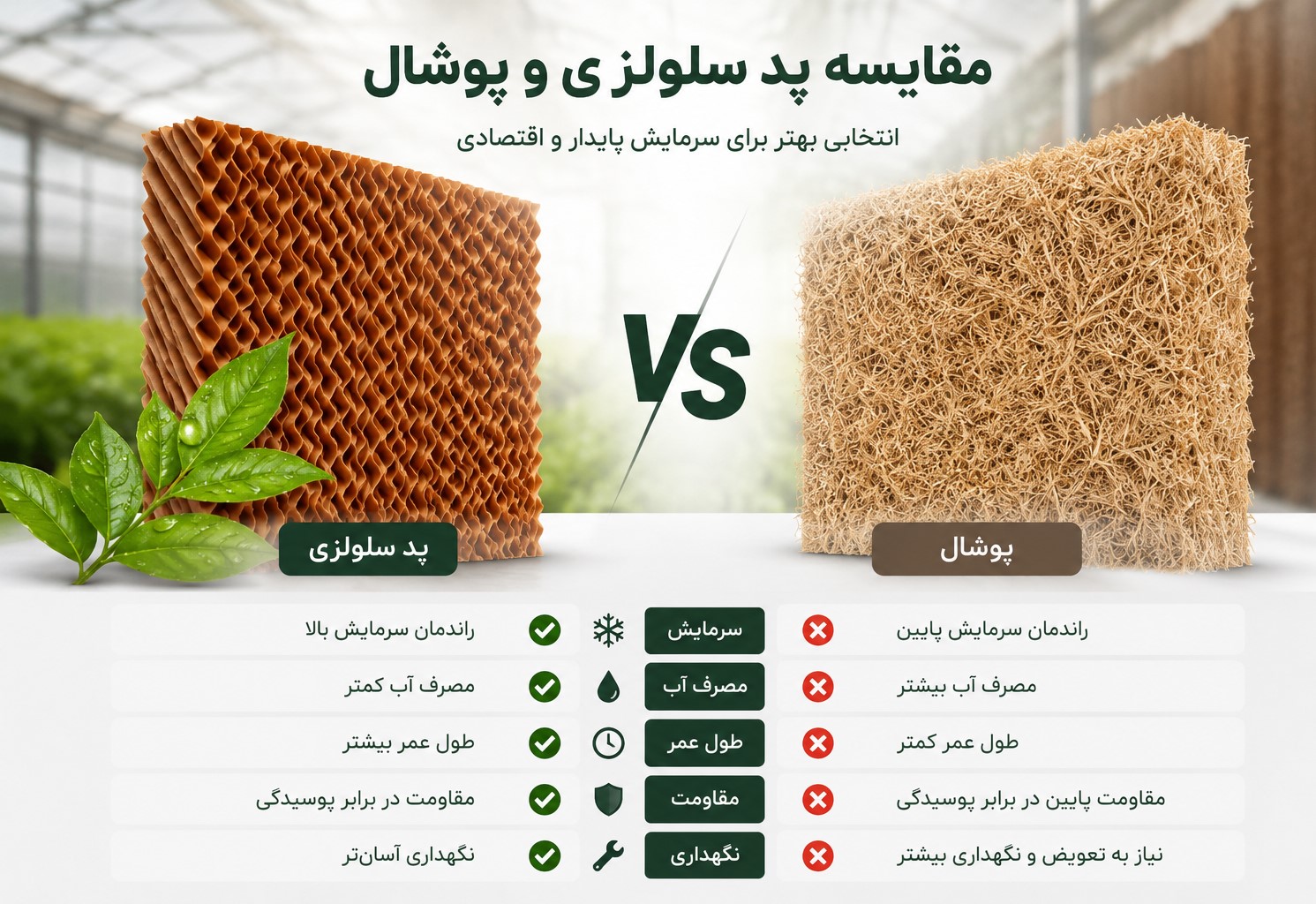 مقایسه پوشال و پد سلولزی مقایسه پوشال و پد سلولزی جهت خرید بسیار مهم می باشد